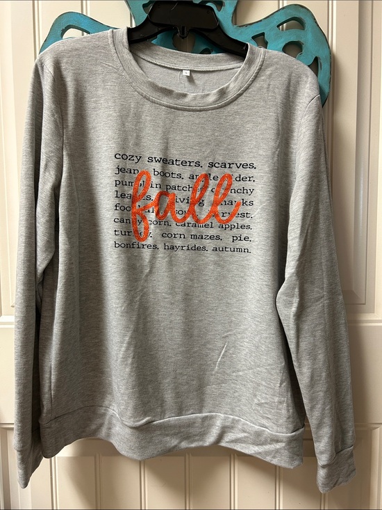 Tops - Women's Gray 'Fall' Graphic Sweatshirt - Cozy Autumn Pullover